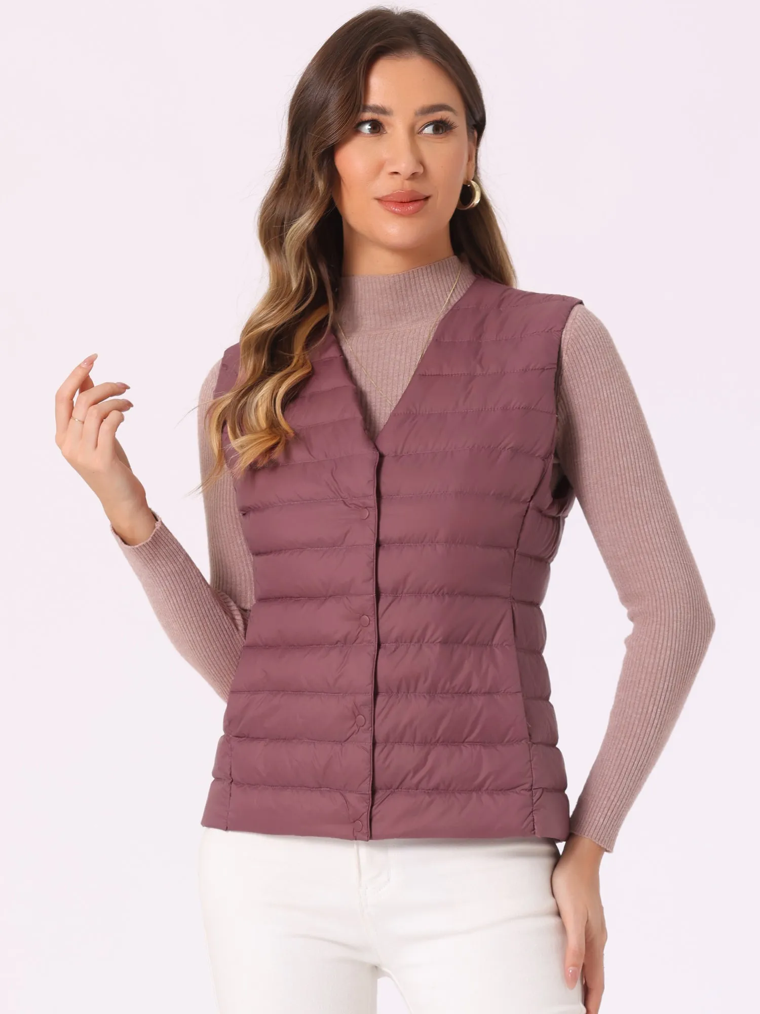 Sleeveless Lightweight Button Up Quilted Puffer Vest