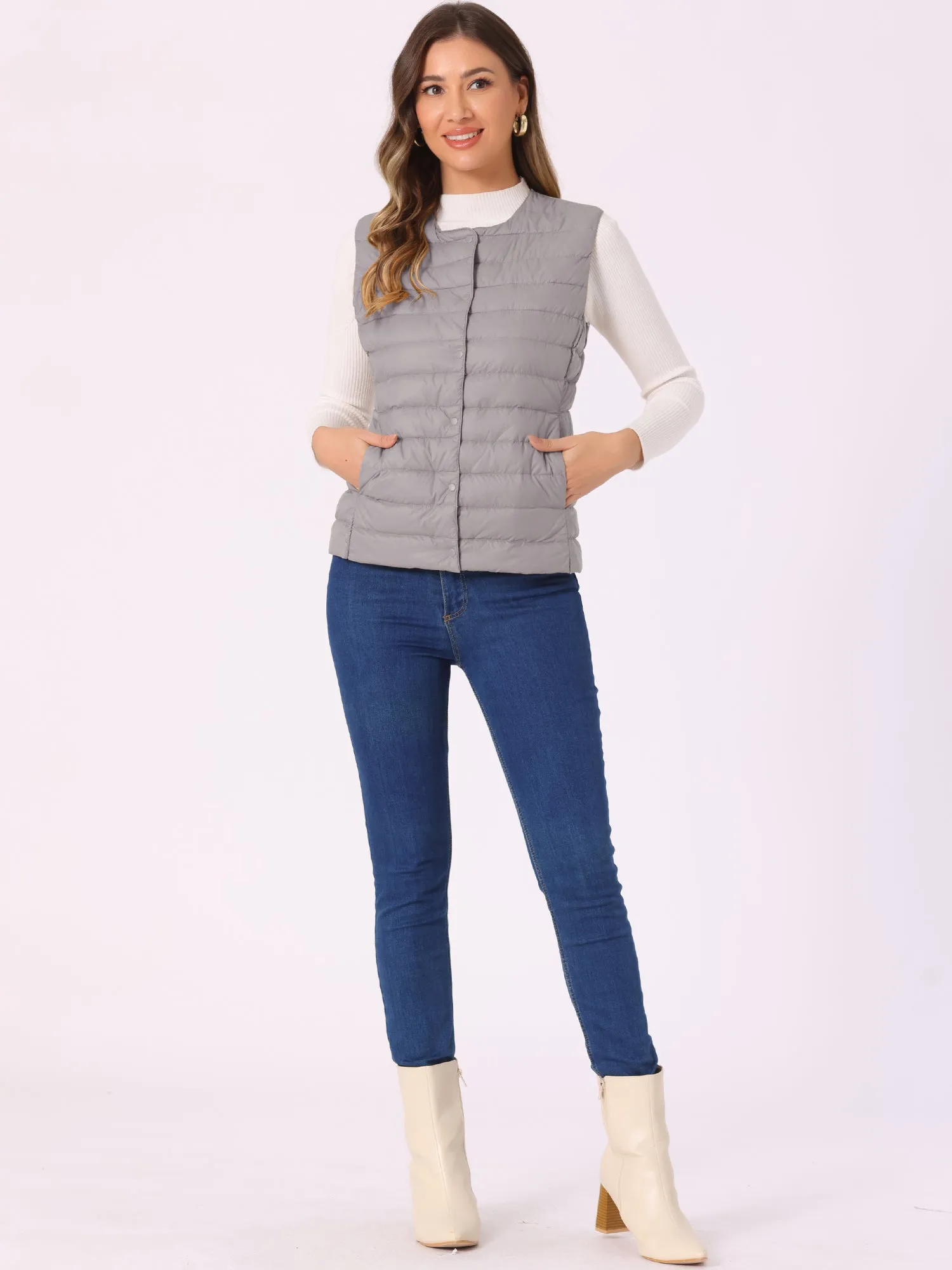 Sleeveless Lightweight Button Up Quilted Puffer Vest