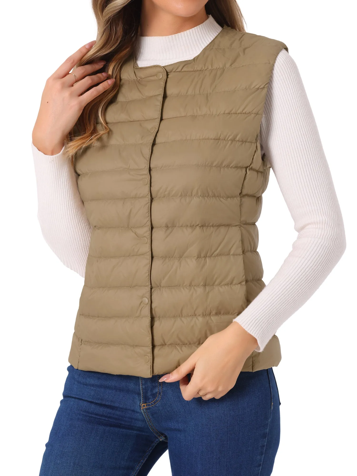 Sleeveless Lightweight Button Up Quilted Puffer Vest