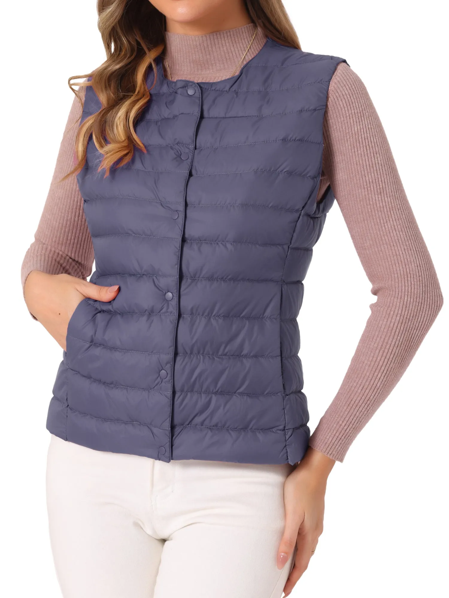 Sleeveless Lightweight Button Up Quilted Puffer Vest