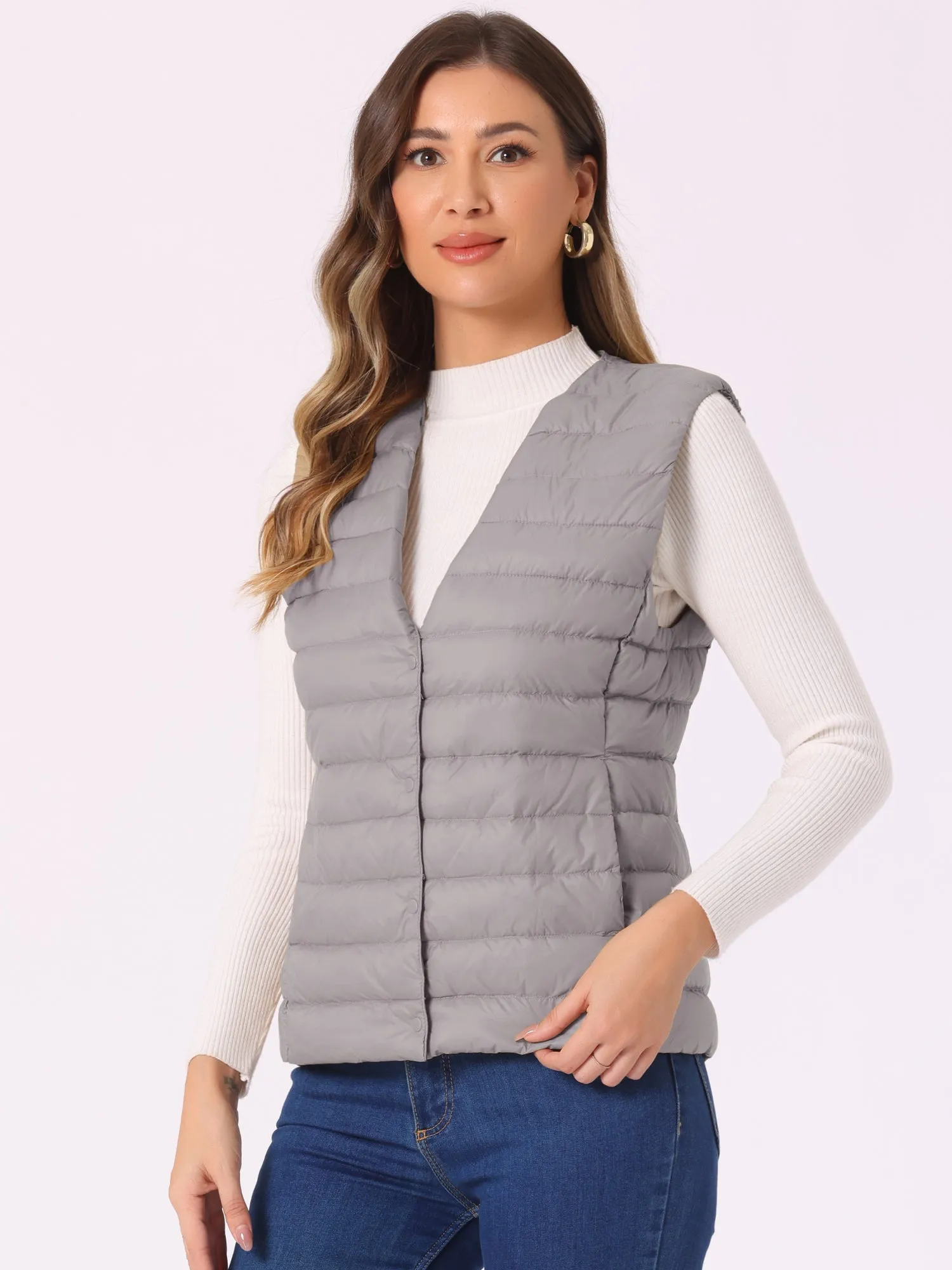 Sleeveless Lightweight Button Up Quilted Puffer Vest