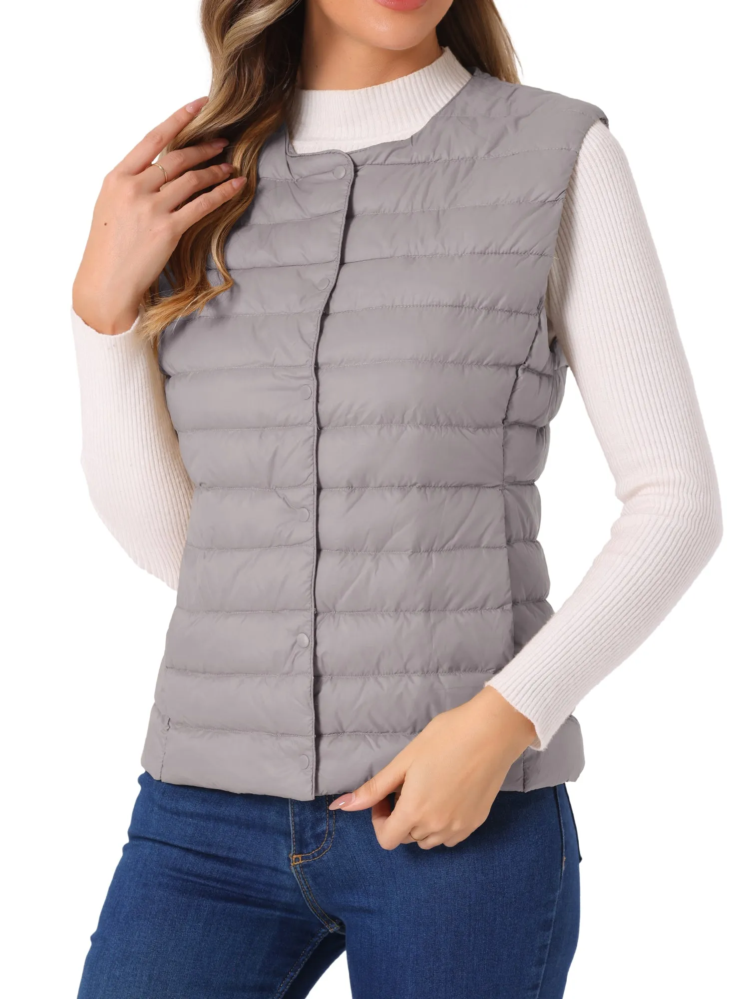 Sleeveless Lightweight Button Up Quilted Puffer Vest