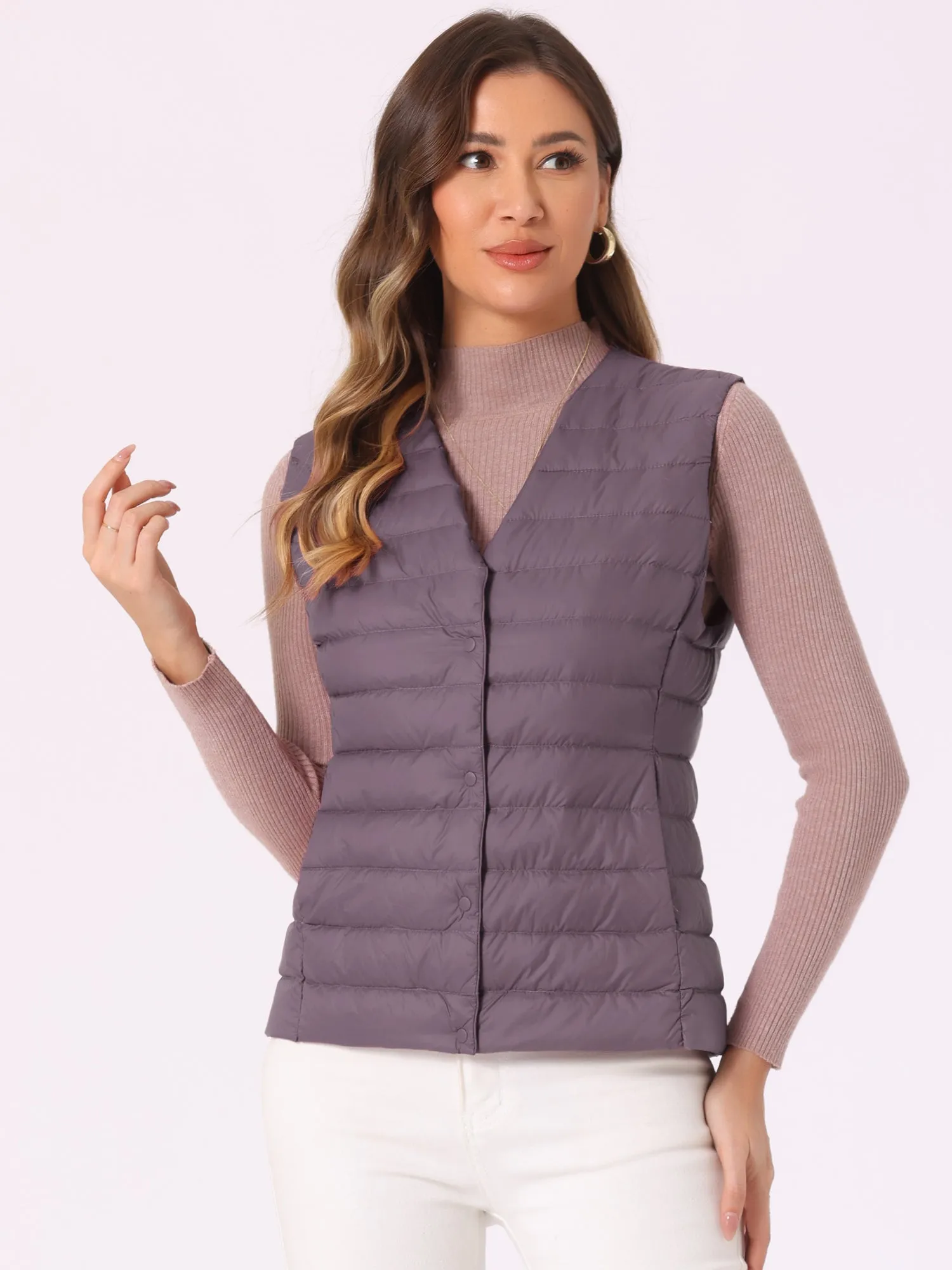 Sleeveless Lightweight Button Up Quilted Puffer Vest