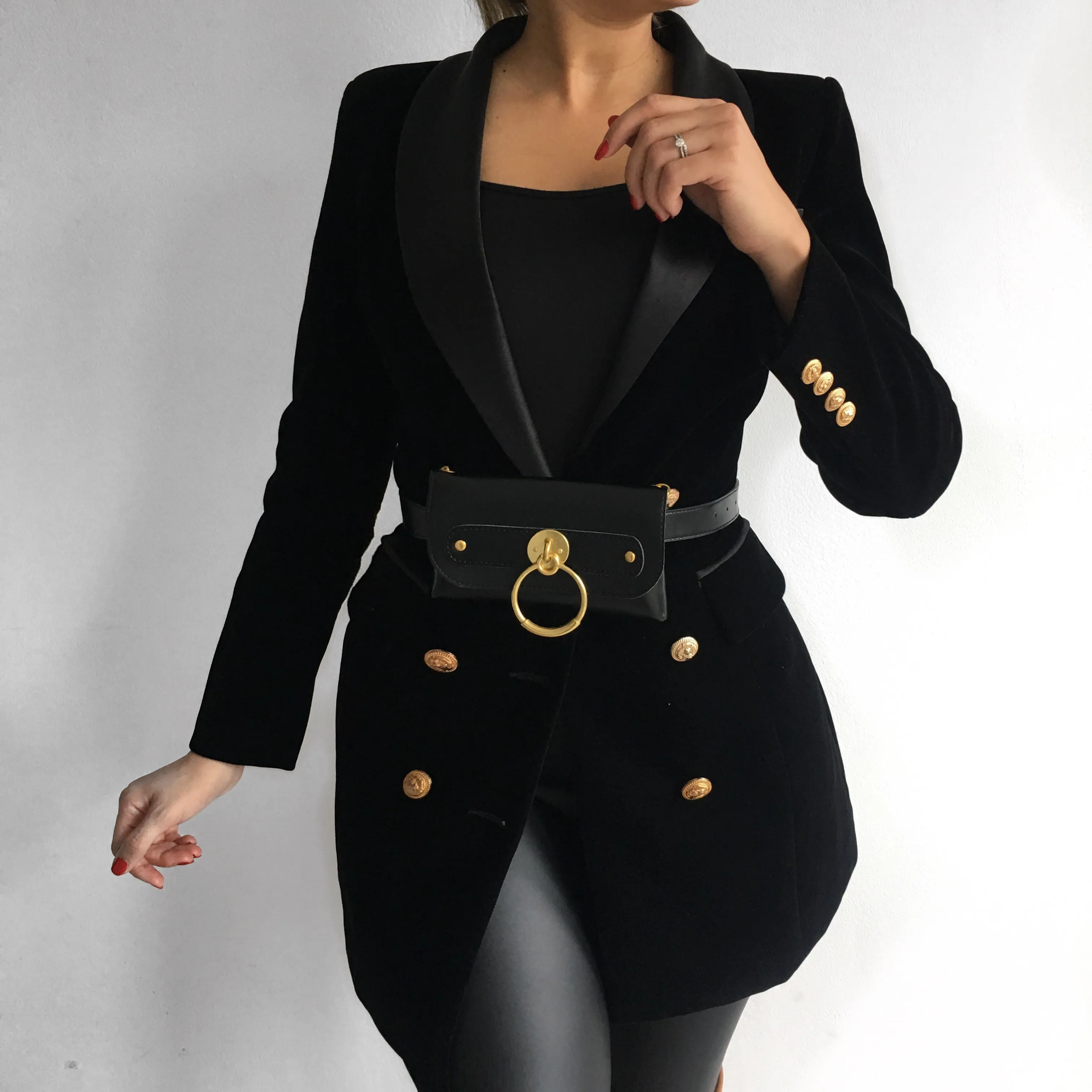 STASSY BLACK VELOUR JACKET WITH MATCHING BELTED BAG