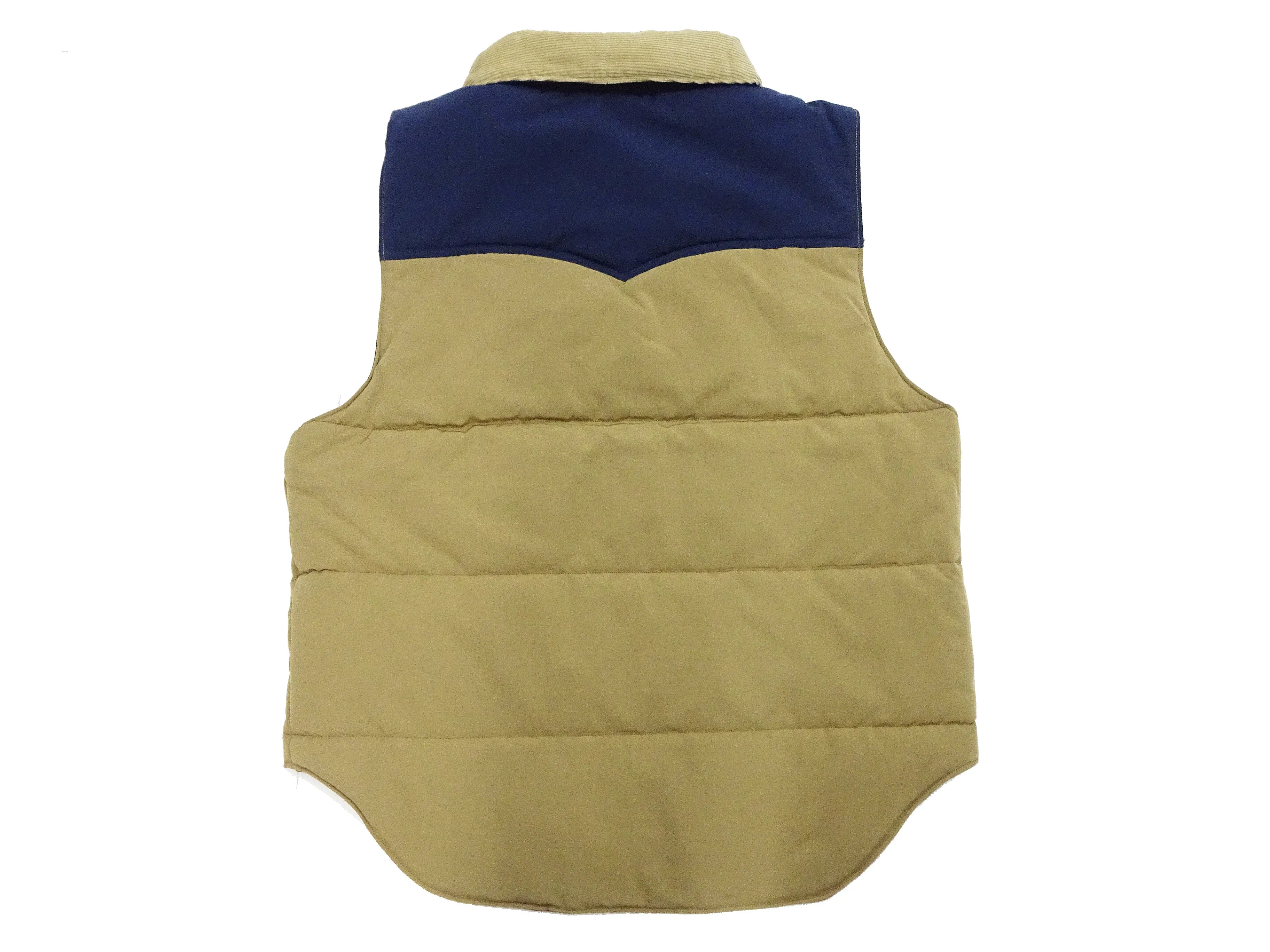 Sugar Cane Puffer Vest Men's Outer Vest Contrast Yoke Panel Padded Vest SC15400 133 Beige/Navy-Blue/Beige