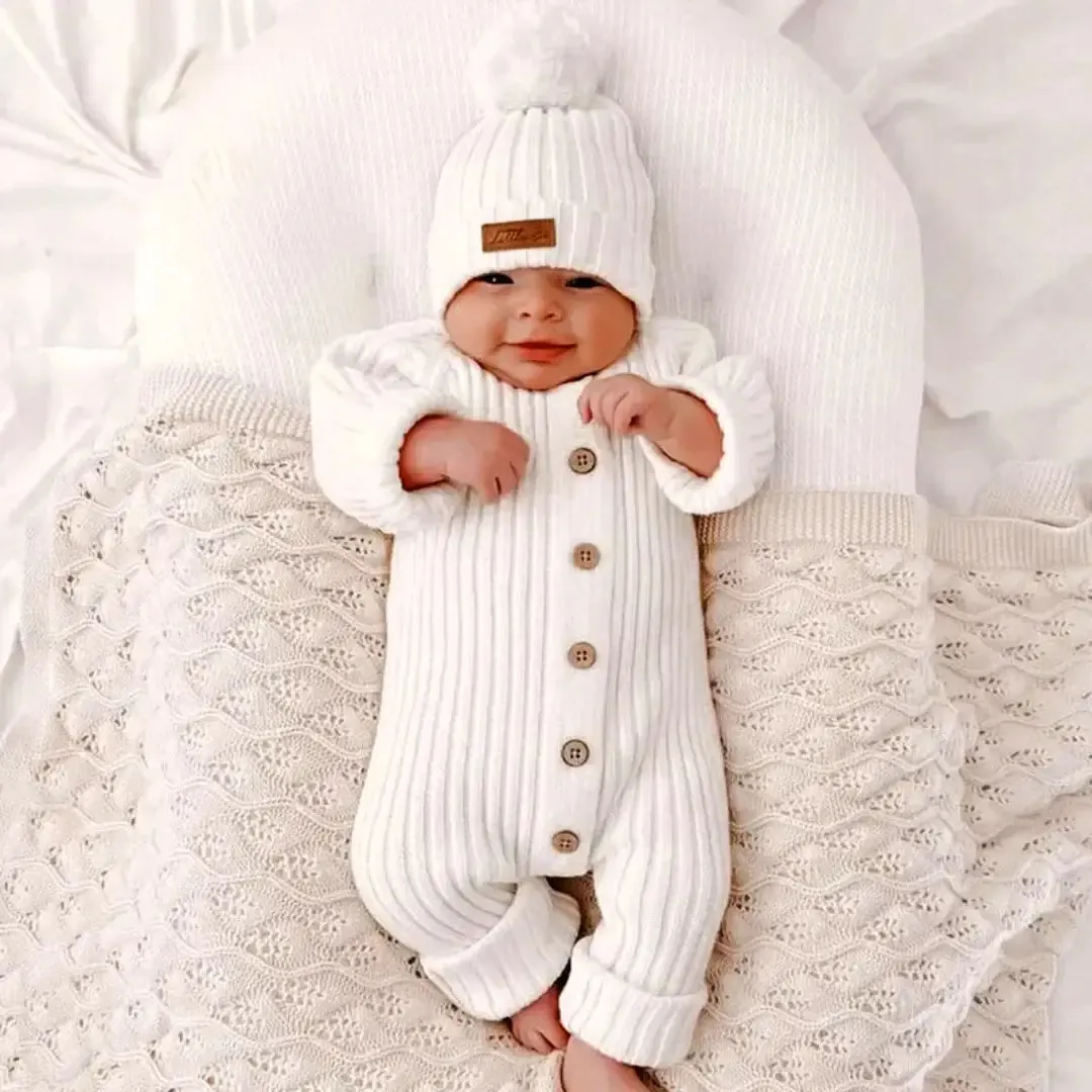 Sweet Dreams Knitted Cotton Jumpsuit 🤍 Soft as a Cloud (3-24M)