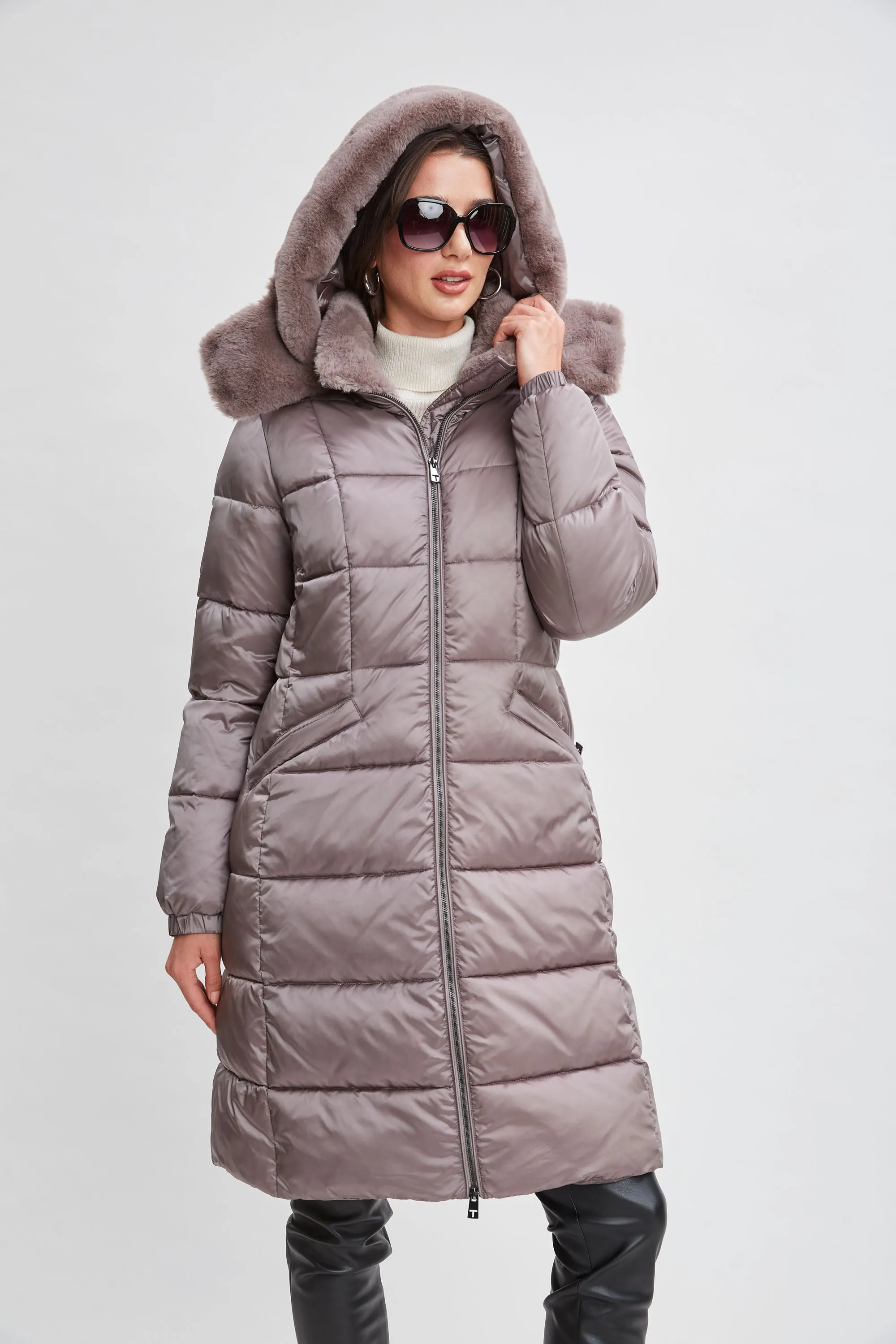 Tahari Faux Fur Trimmed Puffer Coat