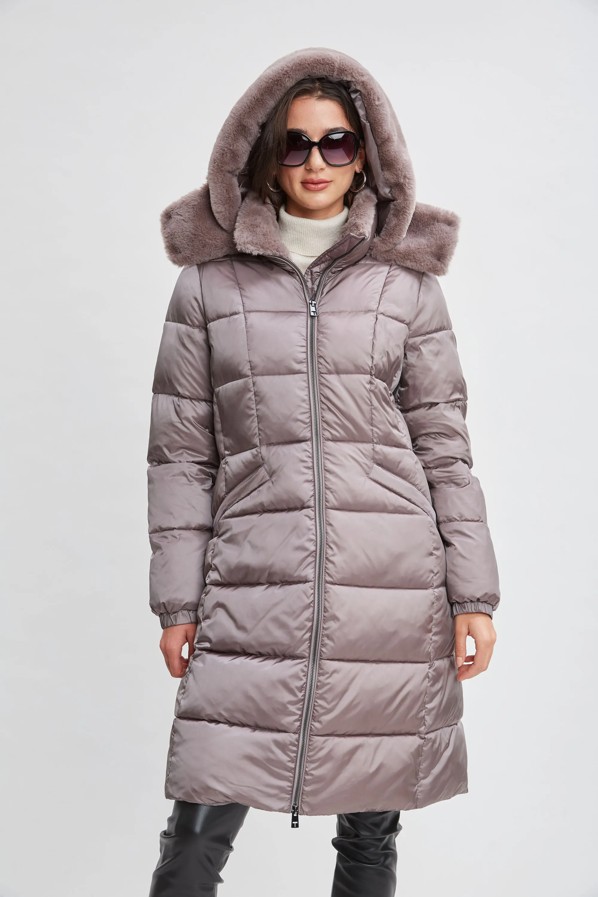 Tahari Faux Fur Trimmed Puffer Coat