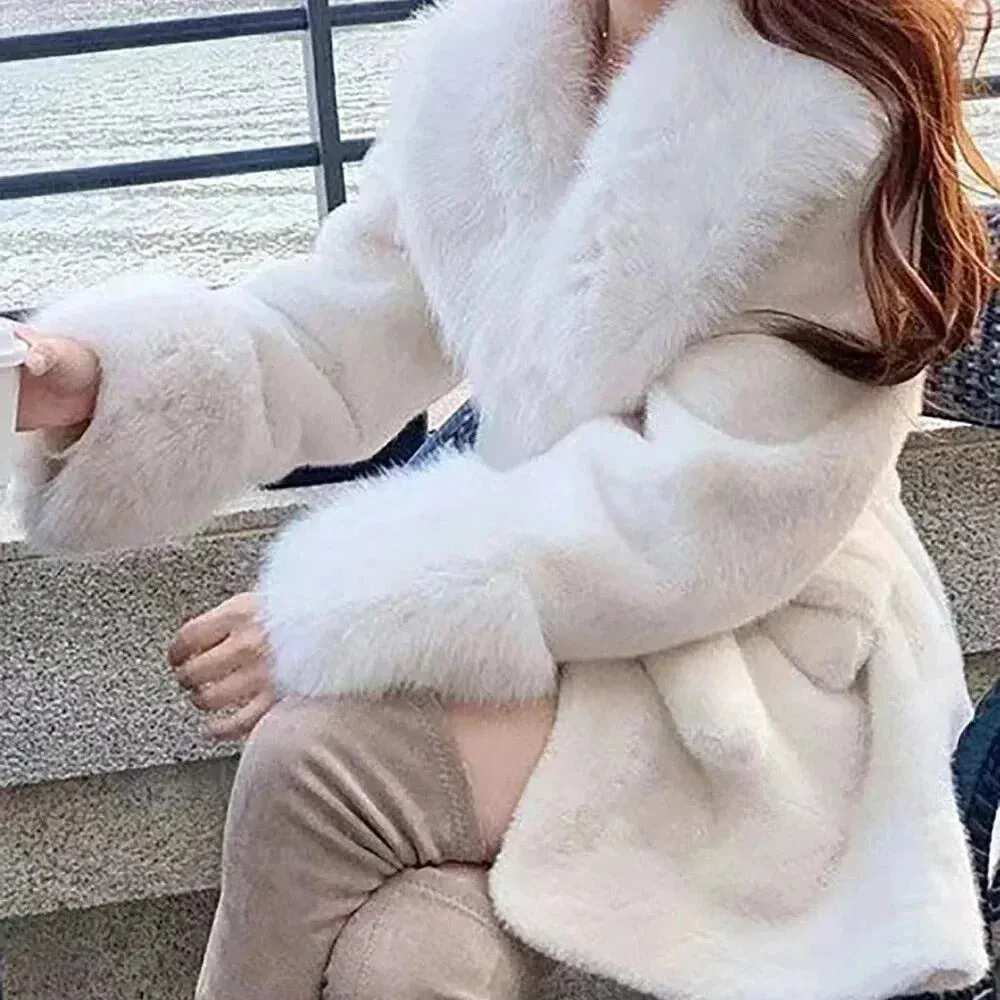 The Swan Ultra Plush Faux Fur Belted Coat cream