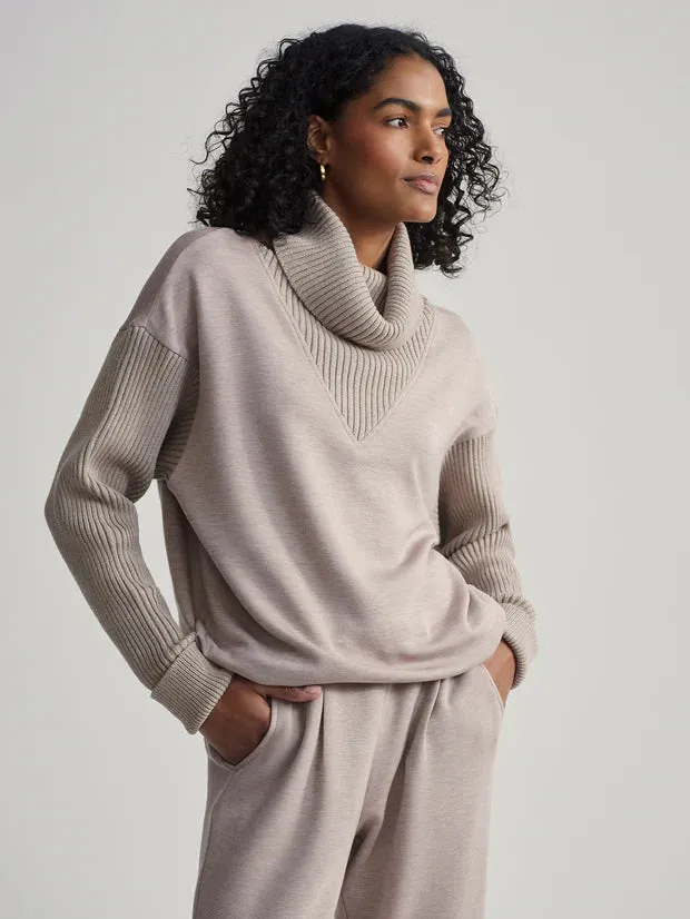 Varley Hannah Cowl Neck Sweatshirt Taupe Marl