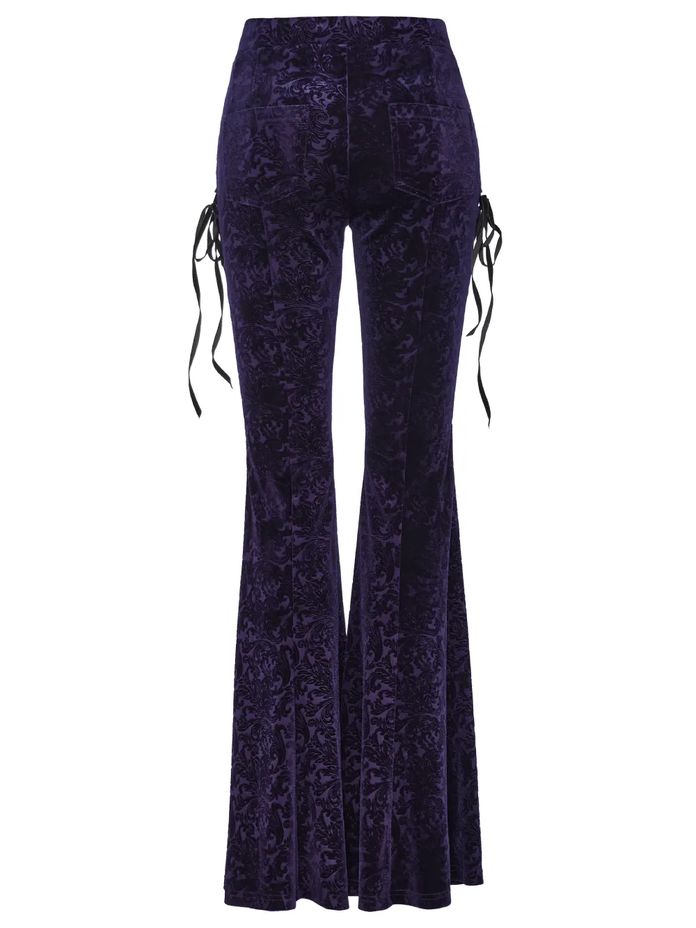 Velvet Flared Gothic Pants with Laces and High Waist