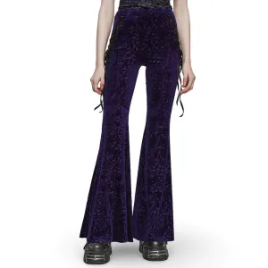 Velvet Flared Gothic Pants with Laces and High Waist