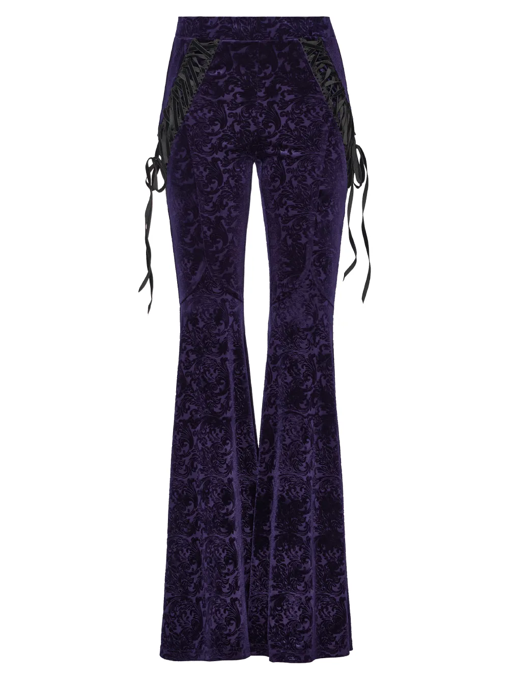 Velvet Flared Gothic Pants with Laces and High Waist