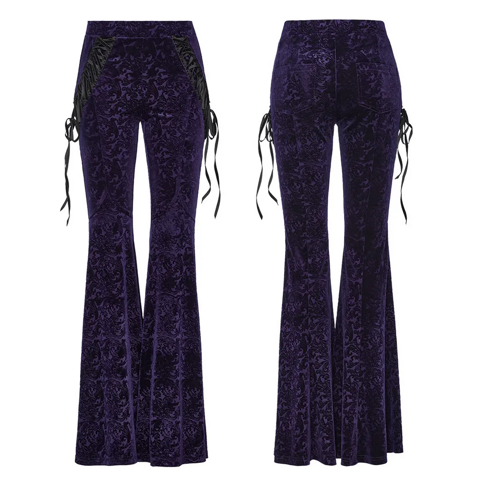 Velvet Flared Gothic Pants with Laces and High Waist