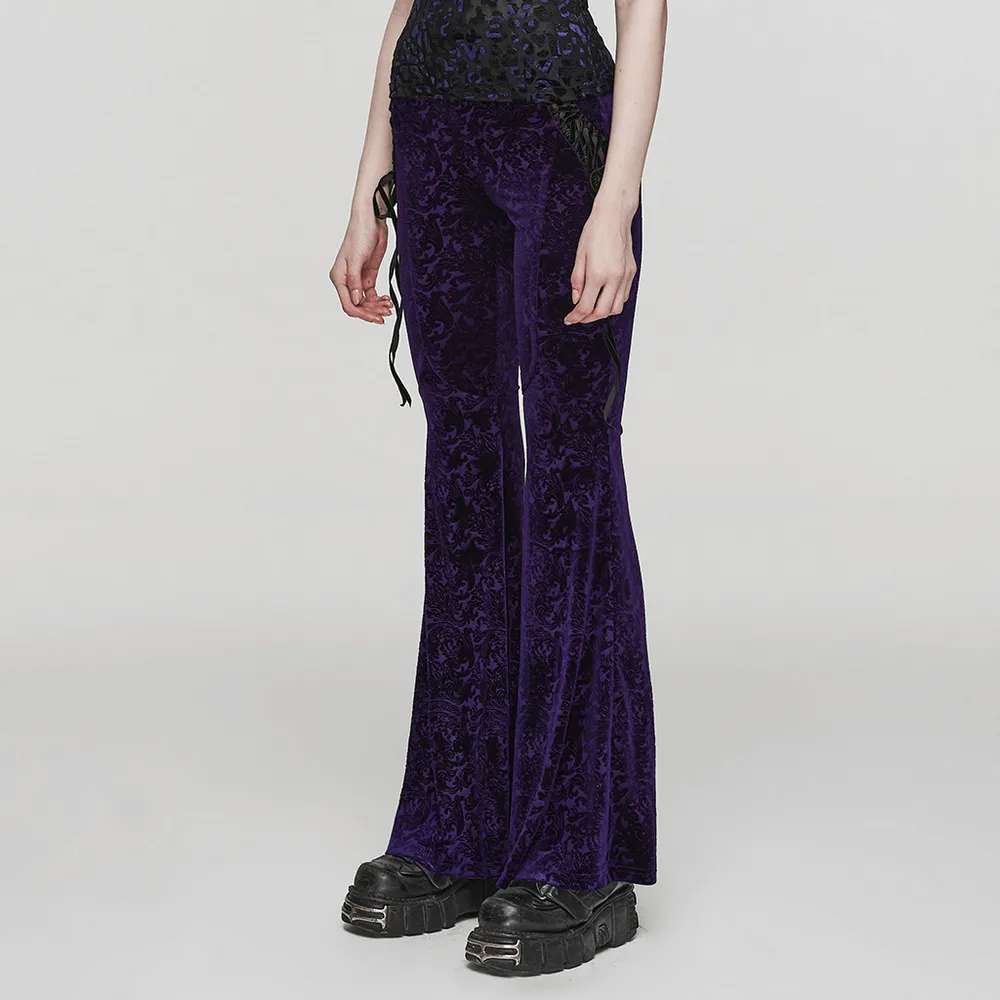 Velvet Flared Gothic Pants with Laces and High Waist