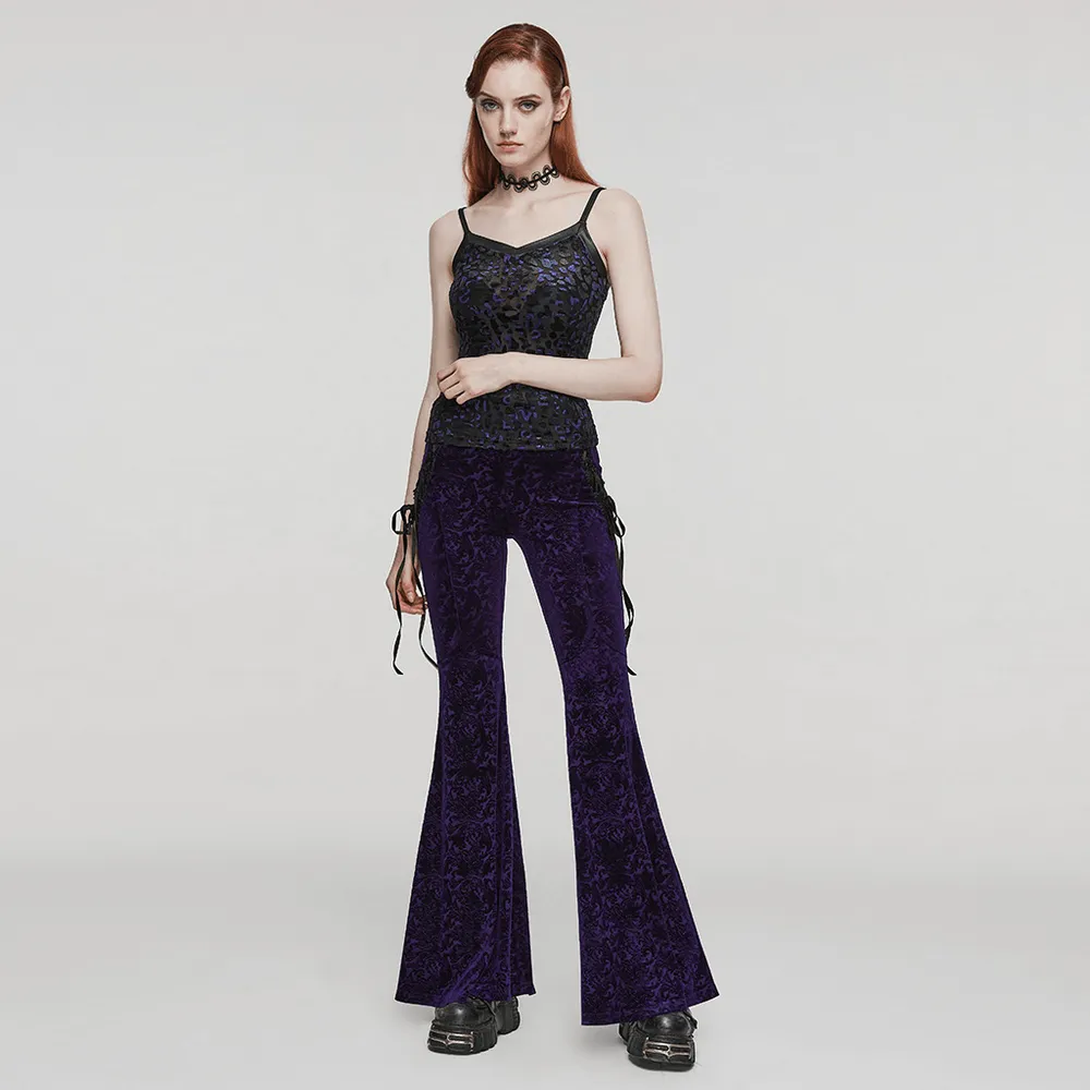 Velvet Flared Gothic Pants with Laces and High Waist