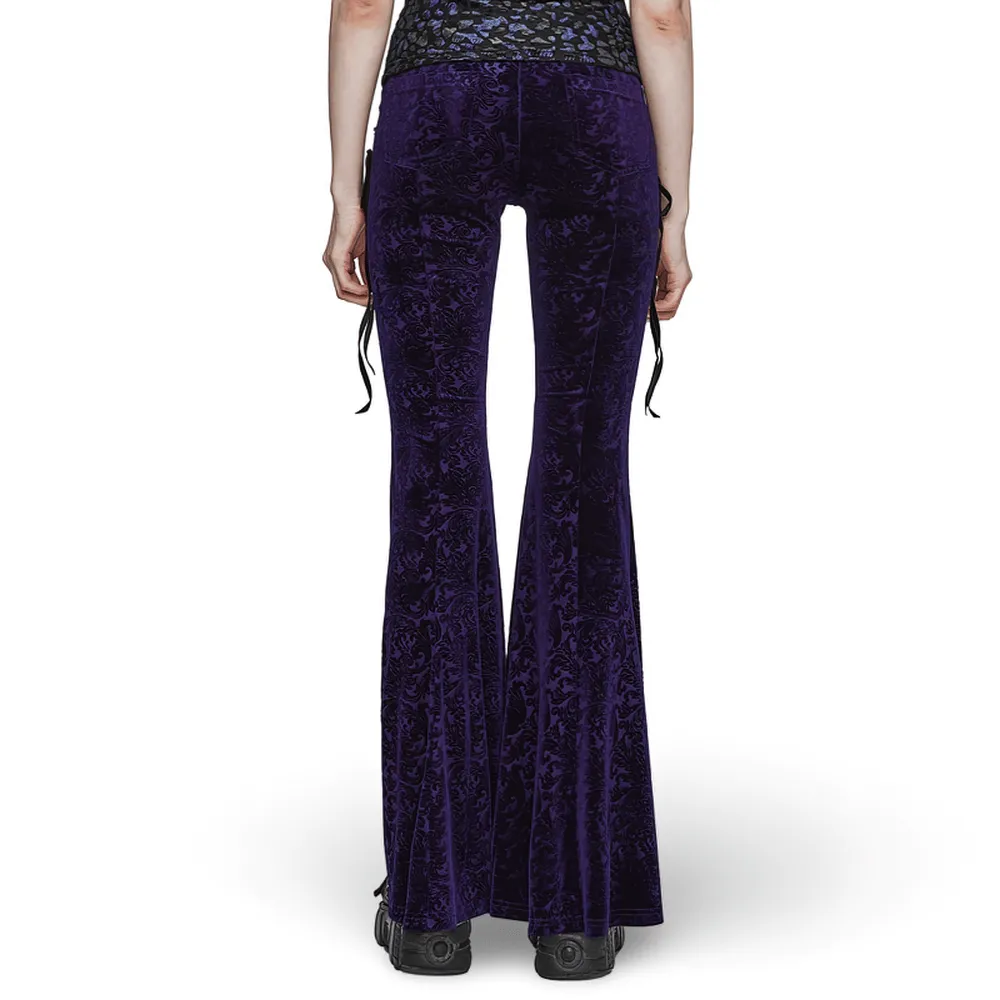 Velvet Flared Gothic Pants with Laces and High Waist