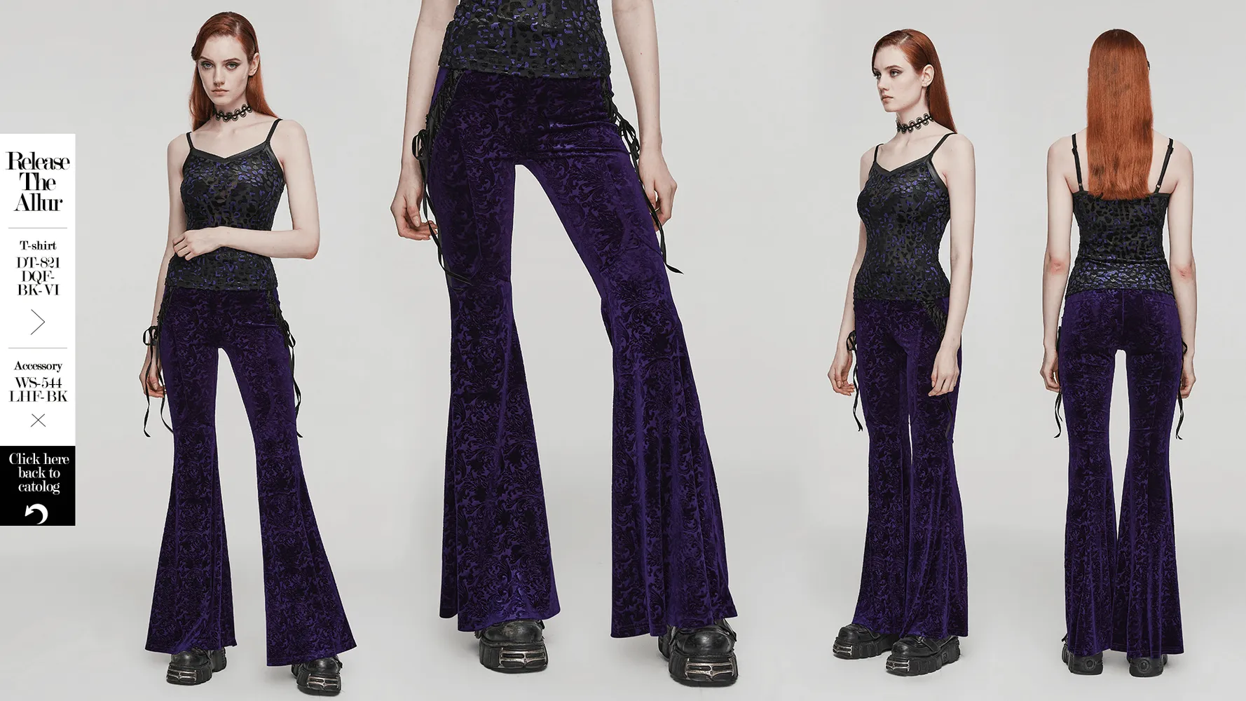 Velvet Flared Gothic Pants with Laces and High Waist