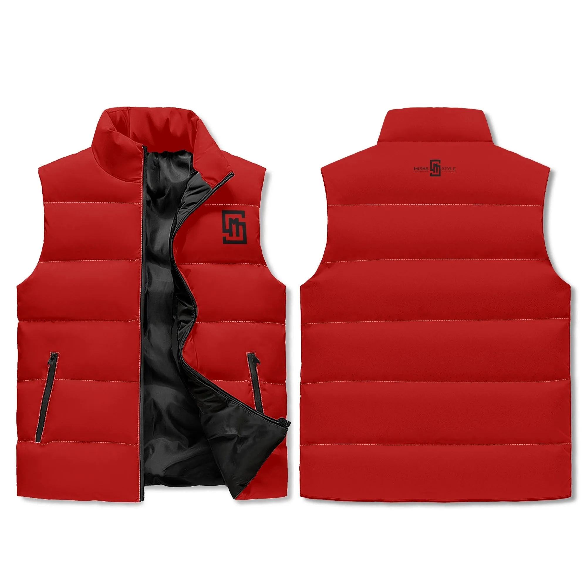 Velvet Red Lightweight Stand Collar Zip Up Puffer Vest