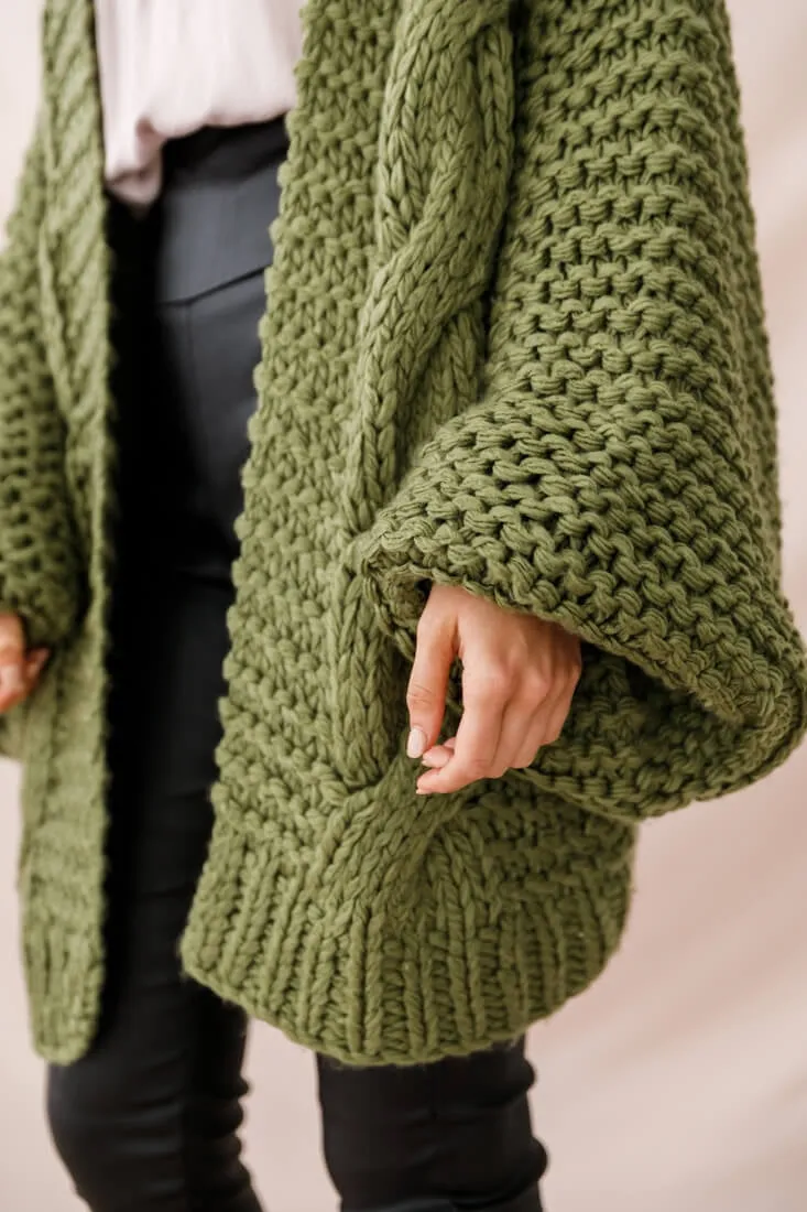 Vermont Oversized Garter Knit Cardigan Olive