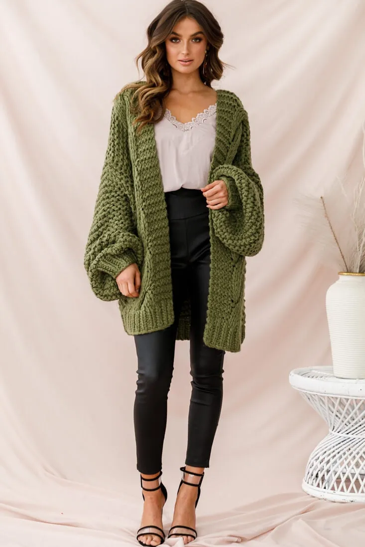 Vermont Oversized Garter Knit Cardigan Olive