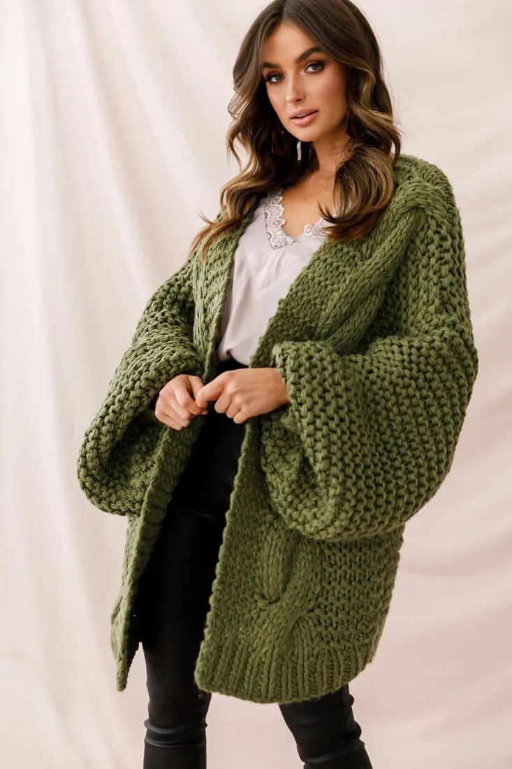 Vermont Oversized Garter Knit Cardigan Olive