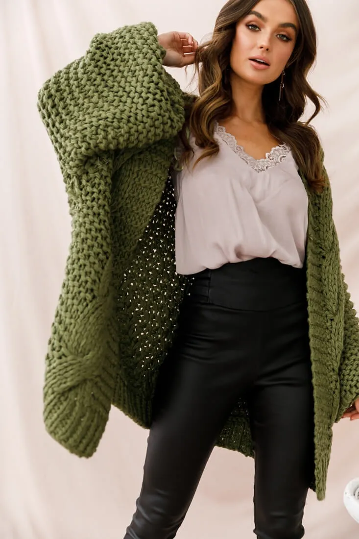 Vermont Oversized Garter Knit Cardigan Olive