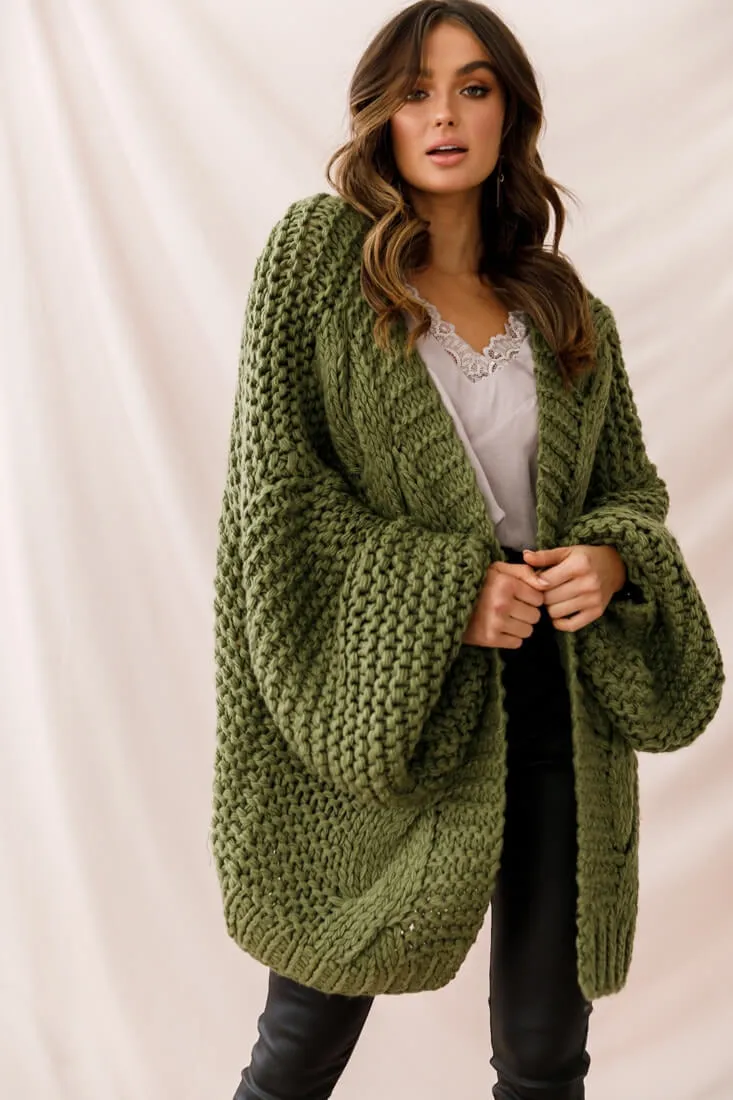 Vermont Oversized Garter Knit Cardigan Olive