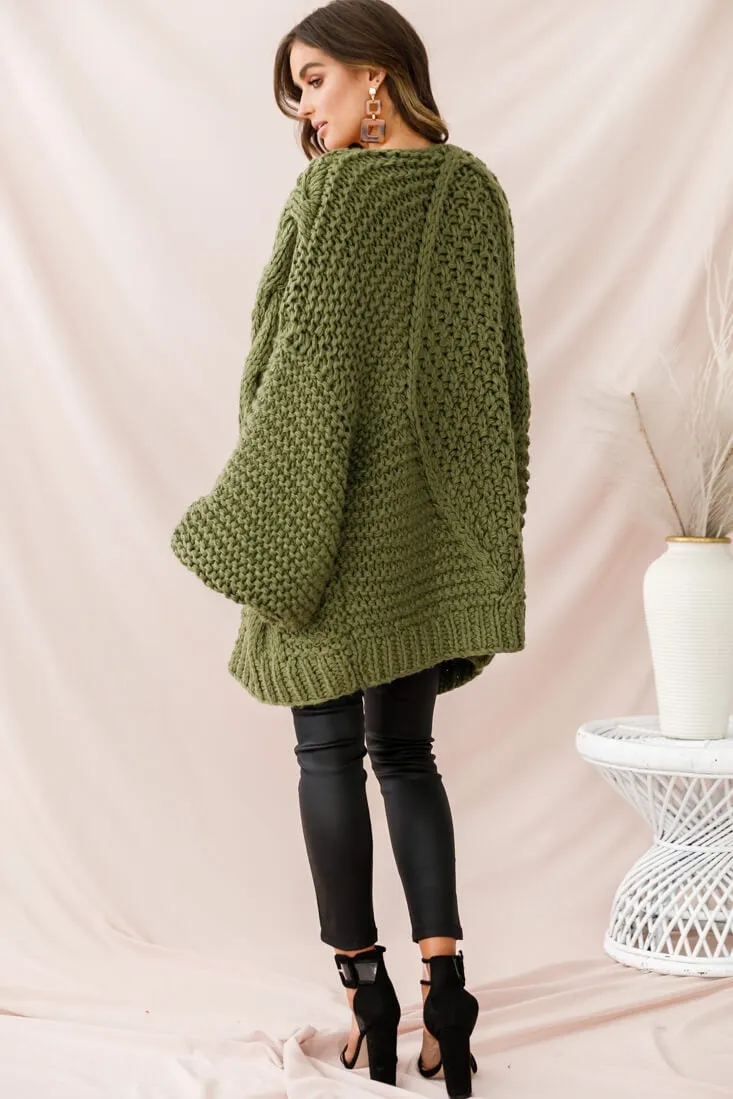 Vermont Oversized Garter Knit Cardigan Olive