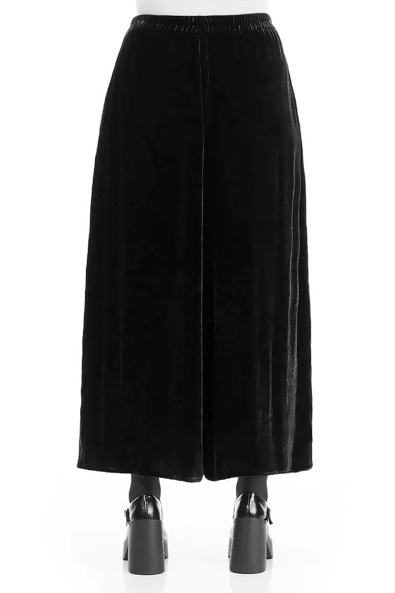 Wide Loose Black Silk Velvet Trousers