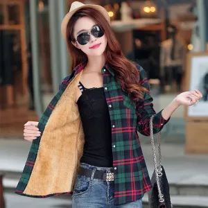 Winter Warm Women Velvet Plaid Coat Jacket Casual Outerwear