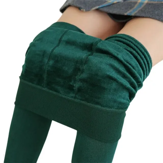 Women High Waist Solid Color Velvet Stretchy Leggings