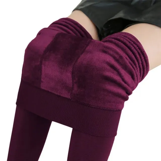 Women High Waist Solid Color Velvet Stretchy Leggings