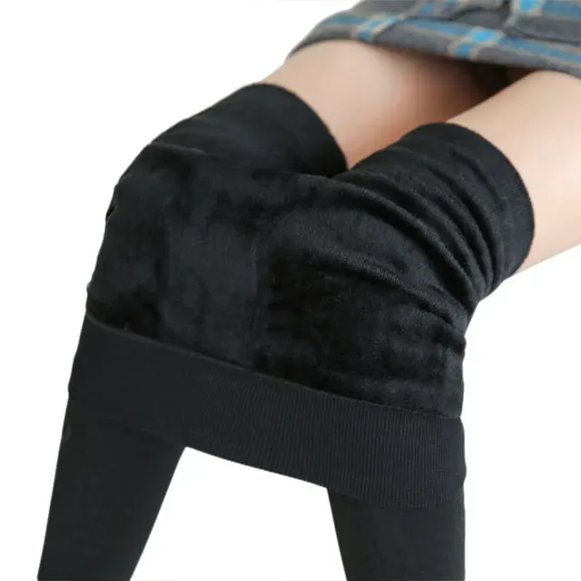 Women High Waist Solid Color Velvet Stretchy Leggings