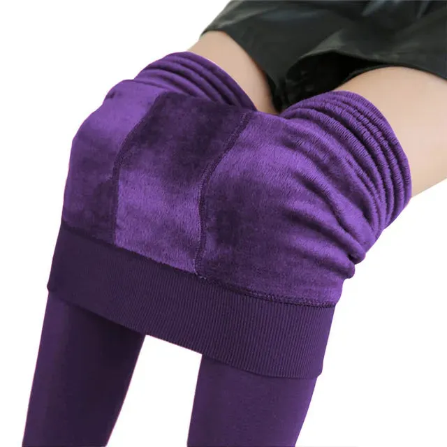 Women High Waist Solid Color Velvet Stretchy Leggings