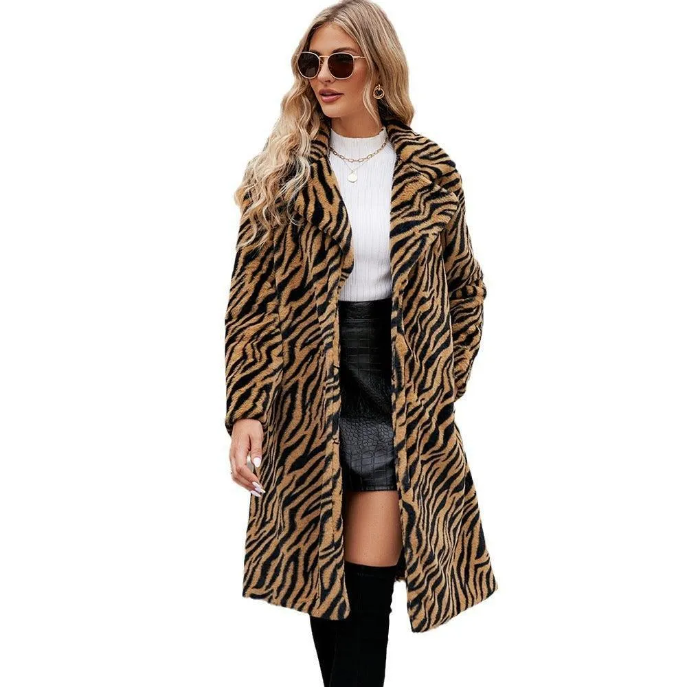 Women's Faux Fur Zebra Print Coat