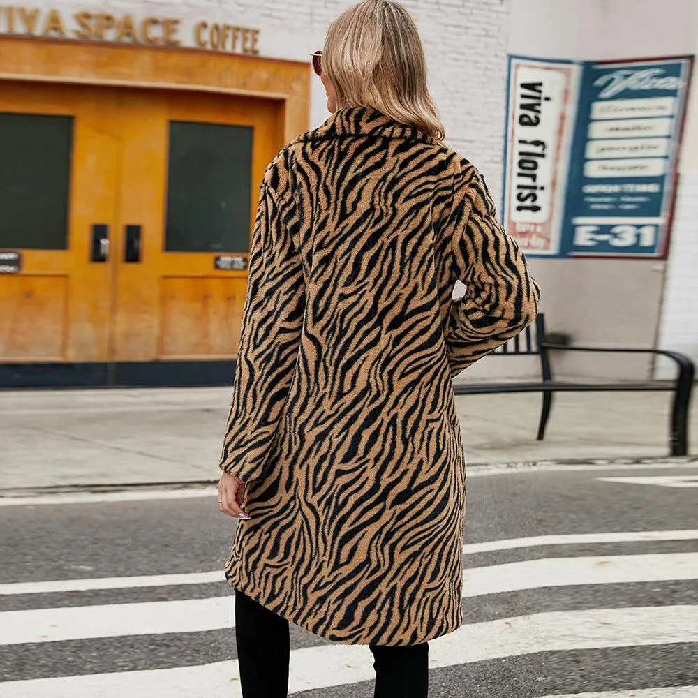 Women's Faux Fur Zebra Print Coat