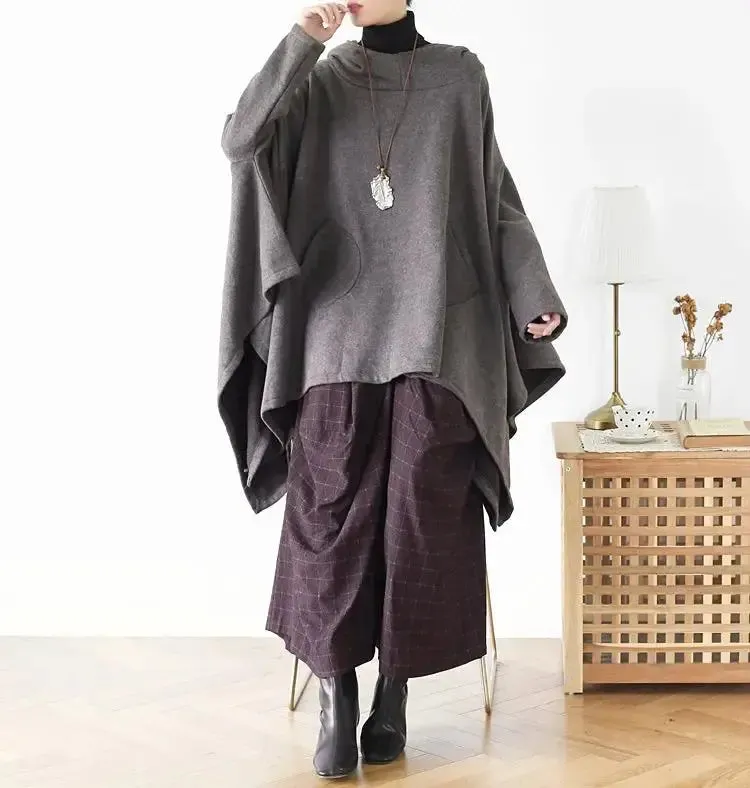 Women's Hooded Cape Asymmetric Long Cape Coat